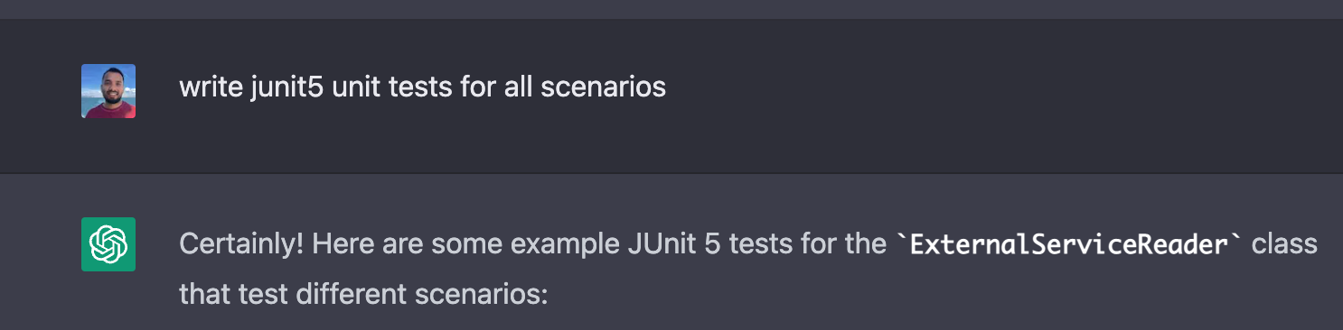 Ask ChatGPT to generate Junit 5 Tests